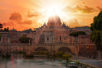  Basilica St Peter and river Tiber in Rome in Italy