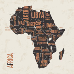 Africa vintage detailed map print poster design. Vector illustration.