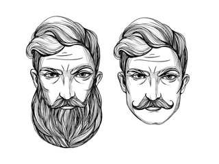 Portrait of men with beard and mustache.