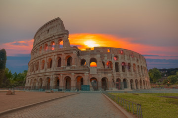 Fototapeta na wymiar Sunrise at Rome Colosseum (Roma Coliseum), Rome, Italy