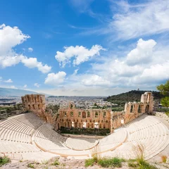 Sierkussen weergave van Herodes Atticus amfitheater van de Akropolis, Athene, Griekenland © neirfy