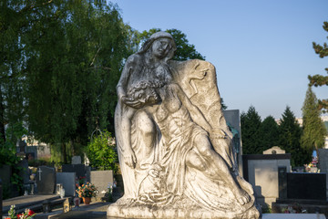 Cemetery during sunny morning. Slovakia