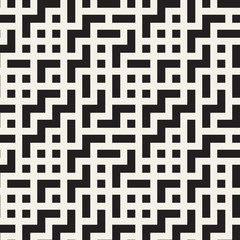 Irregular Maze Shapes Tiling Contemporary Graphic Design. Vector Seamless Black and White Pattern