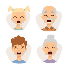 Vector set crying emoticons face of people fear shock surprise avatars characters illustration