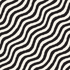 Seamless Wavy Hand Drawn Stripes Pattern. Repeating Vector Texture.