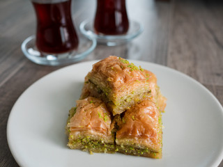 Baklava, Turkish tradition dessert on with tea