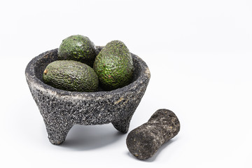  avocado in the Black Lava Stone Mortar & Pestle Molcajete.