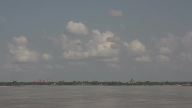 Boating on the Aye Yarwaddy river, view on temples skyline
