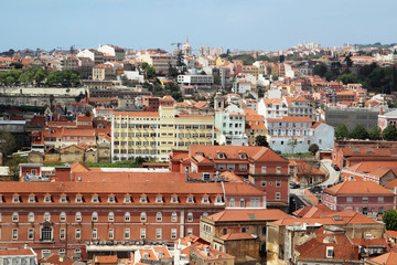 Lisbon Historical City Panorama with orange tiled roofs, Portugal 
