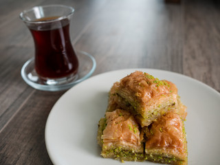 Baklava, Turkish tradition dessert on with tea