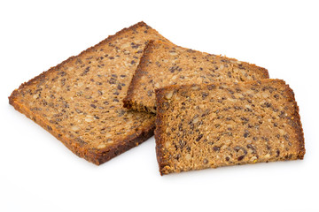 Slices of rye bread isolated on white background.