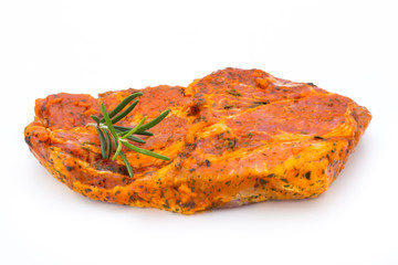 Pork chop, marinated. Isolated on the white background.