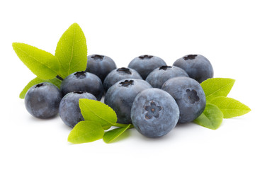 Fresh blueberries on a white background.