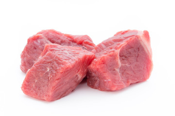 fresh meat on slice on the white background.