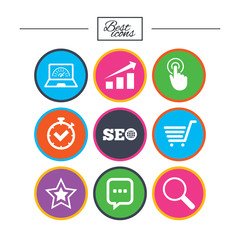 Internet, seo icons. Online shopping, charts.