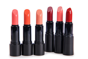 Colorful set of lipstick isolated on white