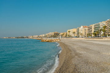 Fototapeta na wymiar Empty beach in Nice