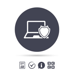 Laptop protection sign. Notebook with shield.