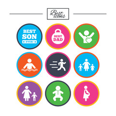People, family icons. Swimming, baby signs.