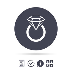Jewelry sign icon. Ring with diamond symbol.