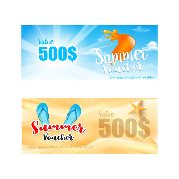 Collection of summer sale promotion for discount and free voucher template vector illustration 002