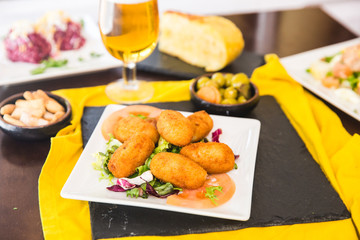 Ration of Croquettes Typical Tapa of Spanish Cuisine with Rustic Presentation