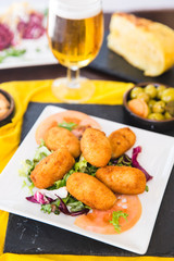 Ration of Croquettes Typical Tapa of Spanish Cuisine with Rustic Presentation