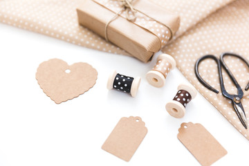 Set of objects lfor decorations. background for ad or packaging crafts concept. Top view. Flat lay composition.