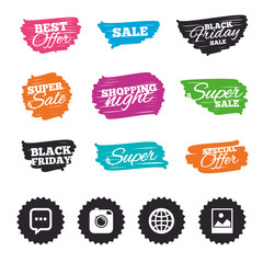 Social media icons. Chat speech bubble and Globe.