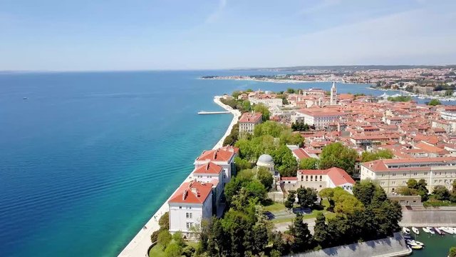Aerial drone view of coast in Zadar.