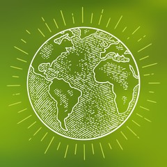 Earth planet globe. Vector black vintage engraving illustration