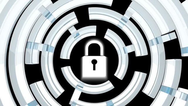 4k Digital Padlock Cyber Security Concept,internet connection tunnel with secure connection lock at the center,data display.