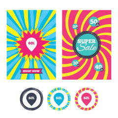 60 percent sale pointer tag sign icon.