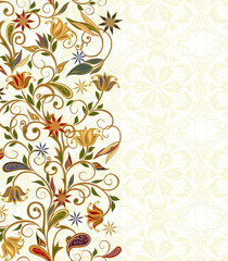 Abstract vintage pattern with decorative flowers, leaves and Paisley pattern in Oriental style.