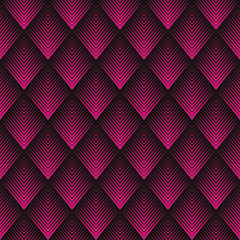 Seamless black and magenta pink op art rhombic chevron blend pattern vector