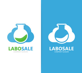 Vector of flask and cloud logo combination. Laboratory and storage symbol or icon. Unique science and bottle logotype design template.