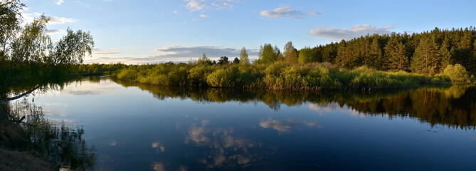 Panorama of the spring river.