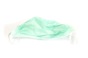 protective surgical masks on white background