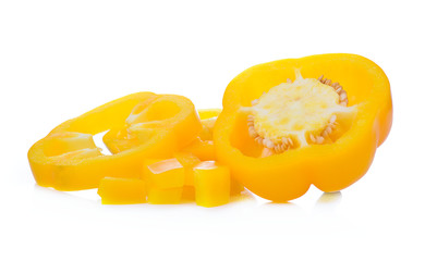 Ripe yellow bell peppers. Isolated on white background