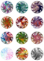 Abstract mosaic round label. Vector clip art.