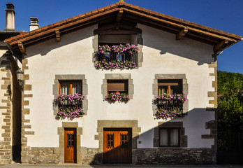 Traditional house with flowers, Zubiri, Navarra, Spain