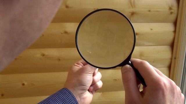 numismatist considers old coins through magnifying glass.
