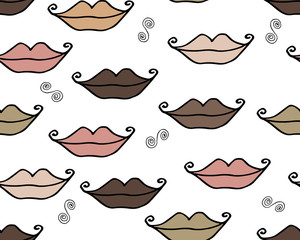 Kiss lipstick pink on white background; pattern illustration design.