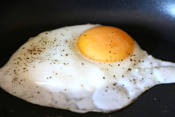 Egg Frying in a Black Frying Pan
