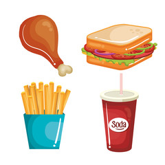 Fast food set over white background. Vector illustration.