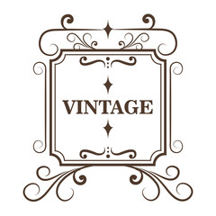 Ornamental square shaped frame and vintage sign over white background. Vector illustration.