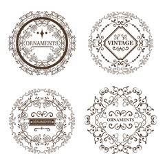 Set of round ornamental frames over white background. Vector illustration.
