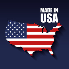 USA map with flag and made in USA sign over blue background. Vector illustration.
