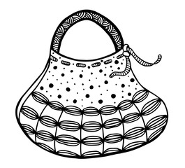 Hand drawn of woman's handbag. Doodle, ornate, ornament style