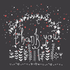 Fototapeta na wymiar Hand Lettering Thank you Card with floral. Vector illustration.